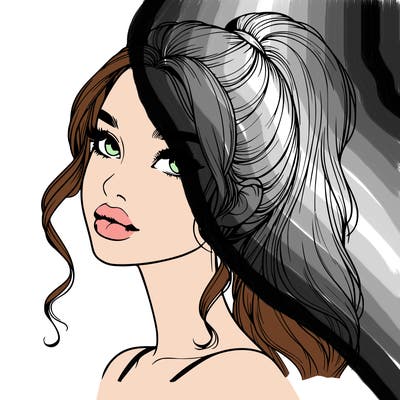 realistic girl with a ponytail on her hair and lips