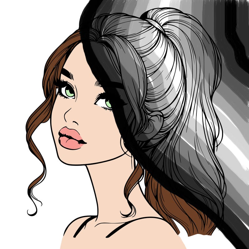 realistic girl with a ponytail on her hair and lips