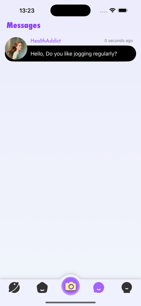 Screenshot of the Jogy app messages screen featuring a chat bubble from a user asking about jogging