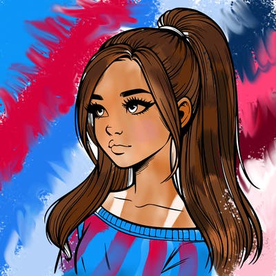 realistic girl with a high ponytail