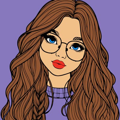 girl with long hair and freckles and glasses realistic