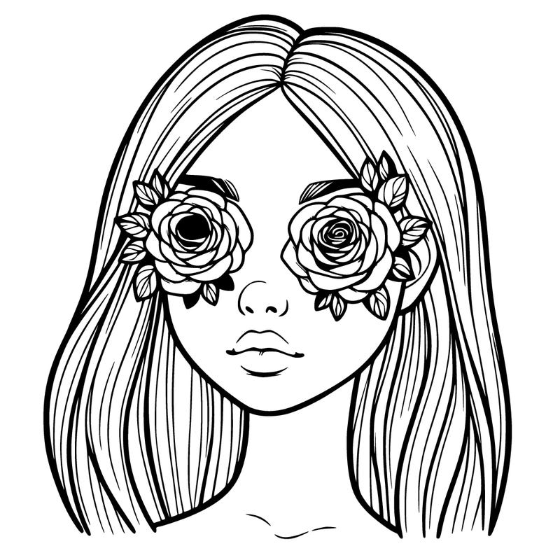a realistic girl with roses for eyes
