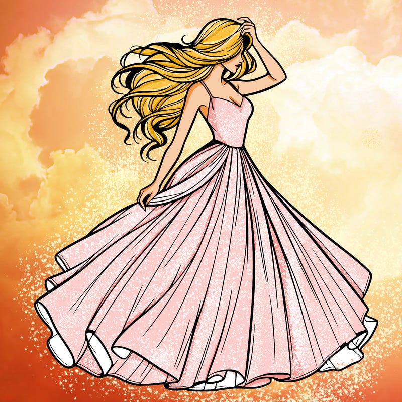 realistic woman with dress flowing in the wind