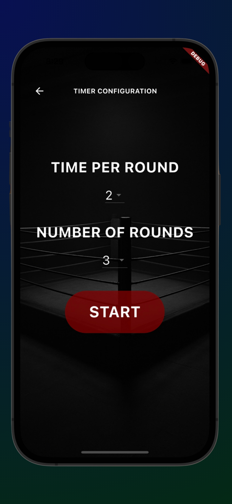 Dodge Up : Train Your Defense - Dodge Up app boxing timer configuration screen showing options for round time and number of rounds