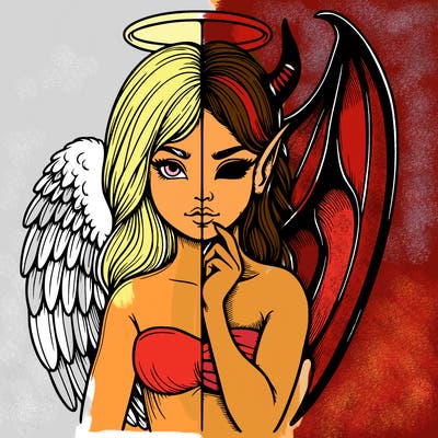 realistic angel half demon