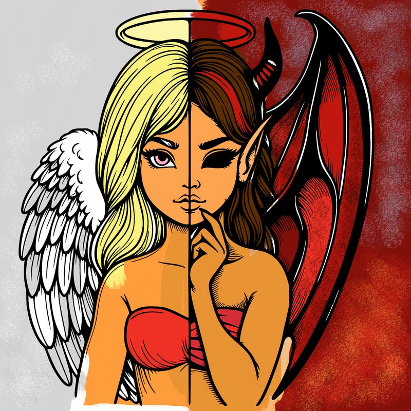 realistic angel half demon