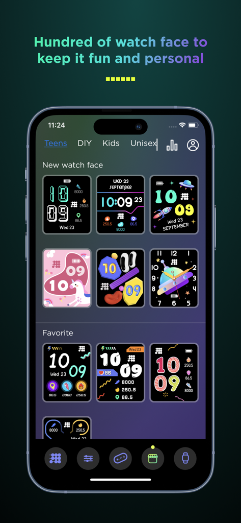 Cubitt Jr + Teens - Una colección de esferas de reloj coloridas y personalizables para niños y adolescentes dentro de la aplicación Cubitt