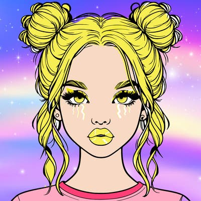 realistic girl with two buns in hair and lips