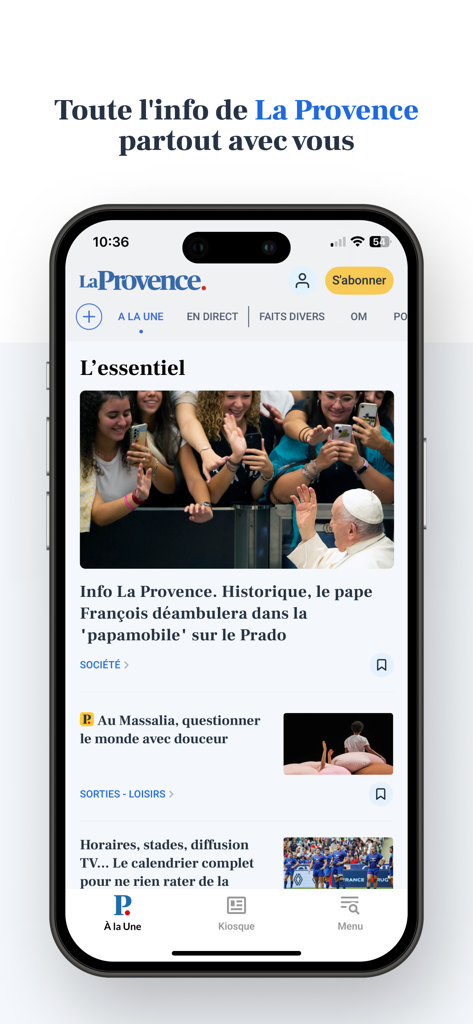 La Provence : actu en direct - Mobile interface of the La Provence news app displaying regional French headlines and local articles