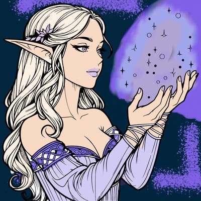 realistic elf girl doing magic