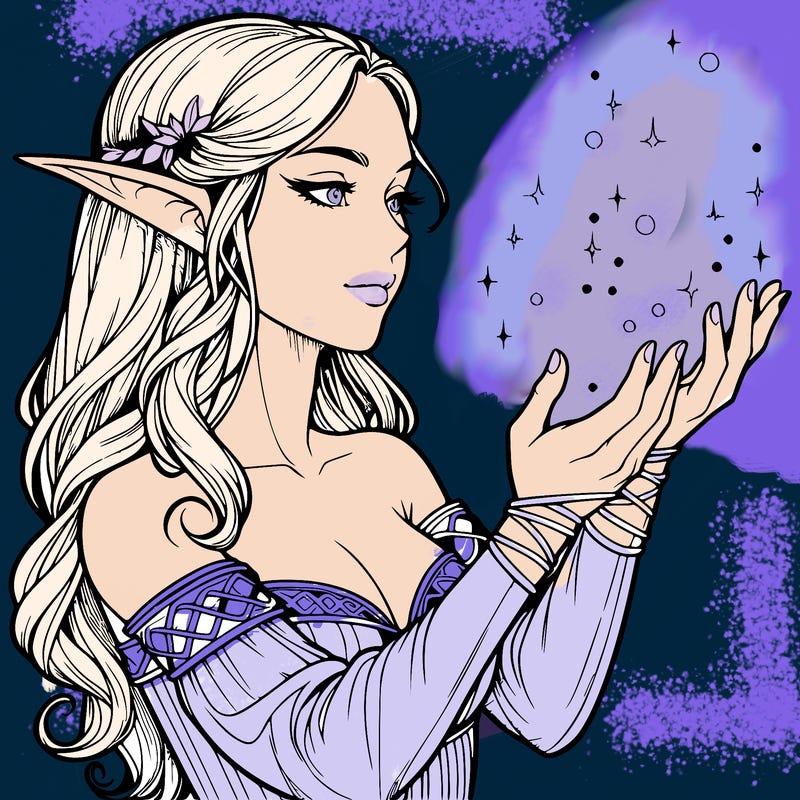 realistic elf girl doing magic