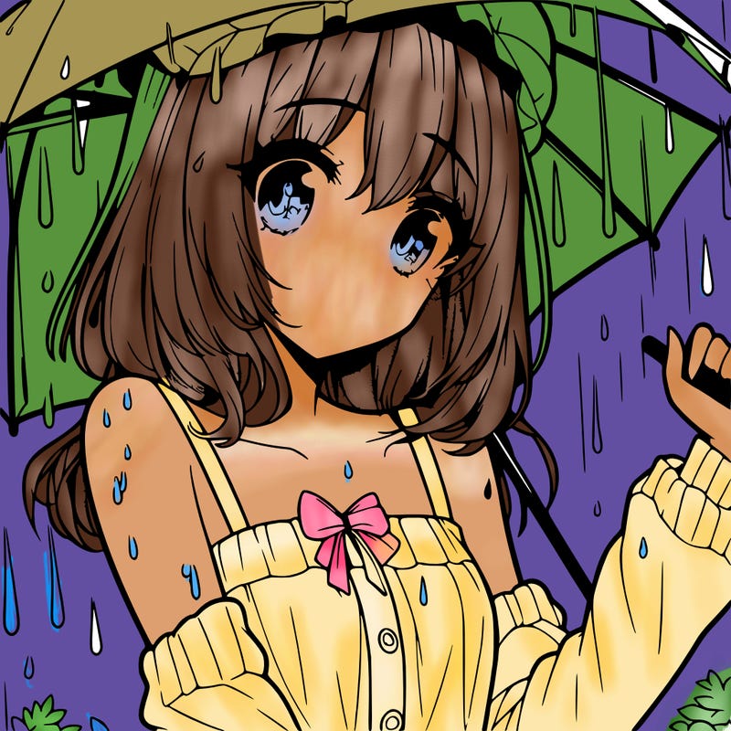 pretty anime girl in the rain