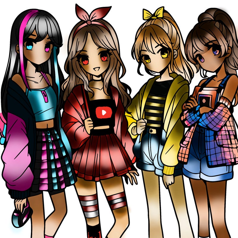 teen manga girls group of 4