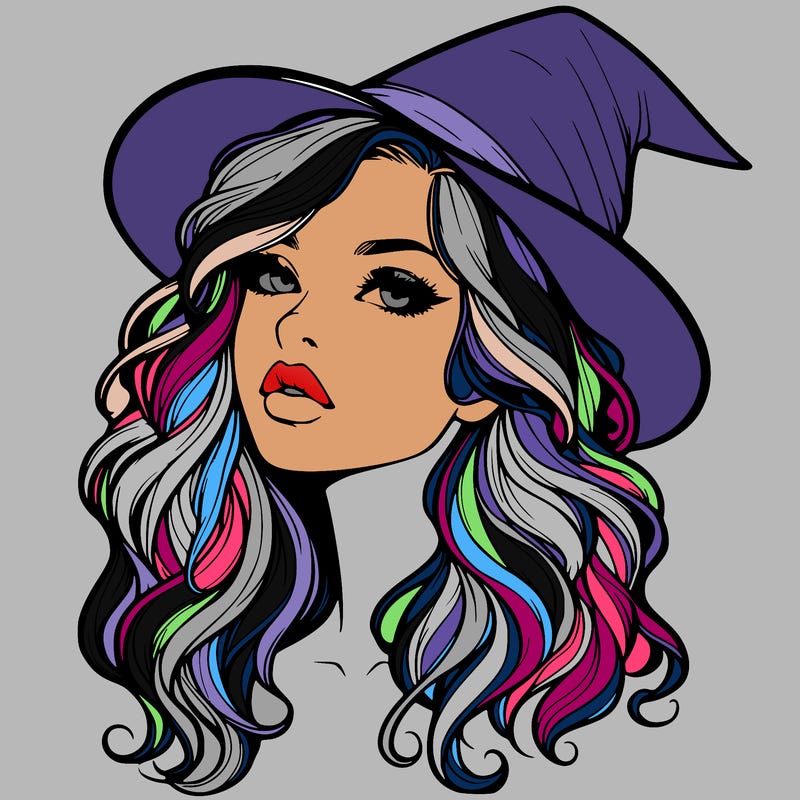 realistic witch girl with wavy hair and lips
