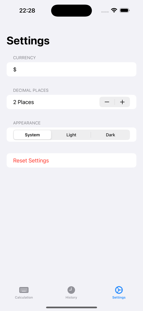 Profit Calculator Pro - Profit Calculator Pro settings screen for currency and theme customization.