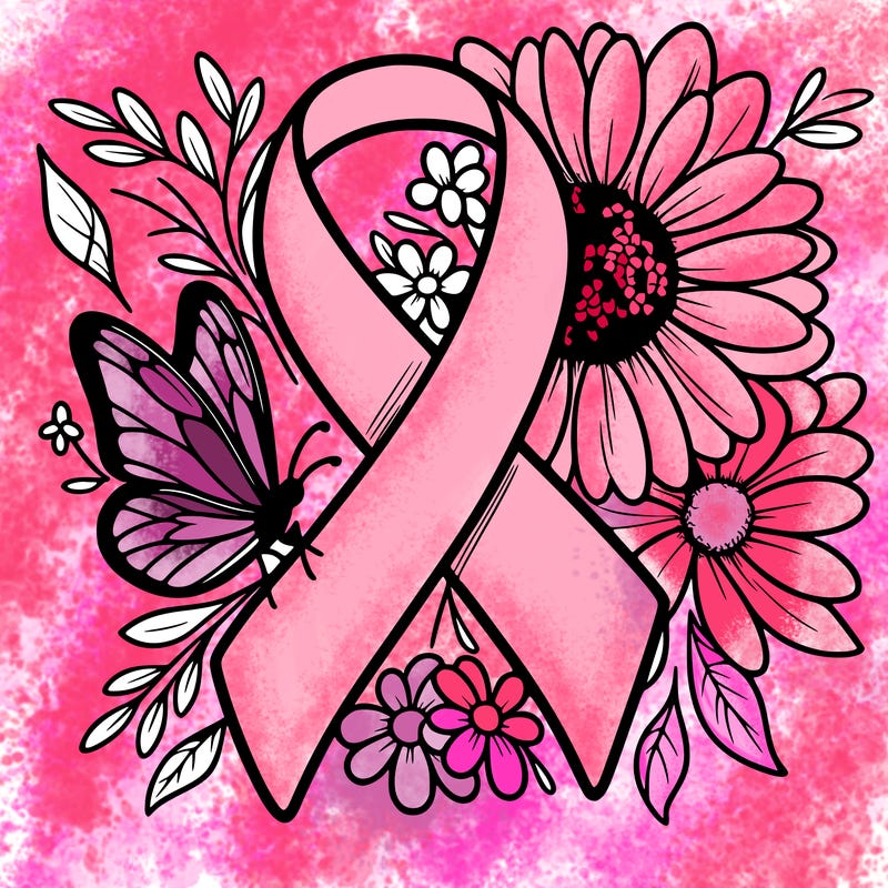 cancer awareness symbol with flowers and butterflies