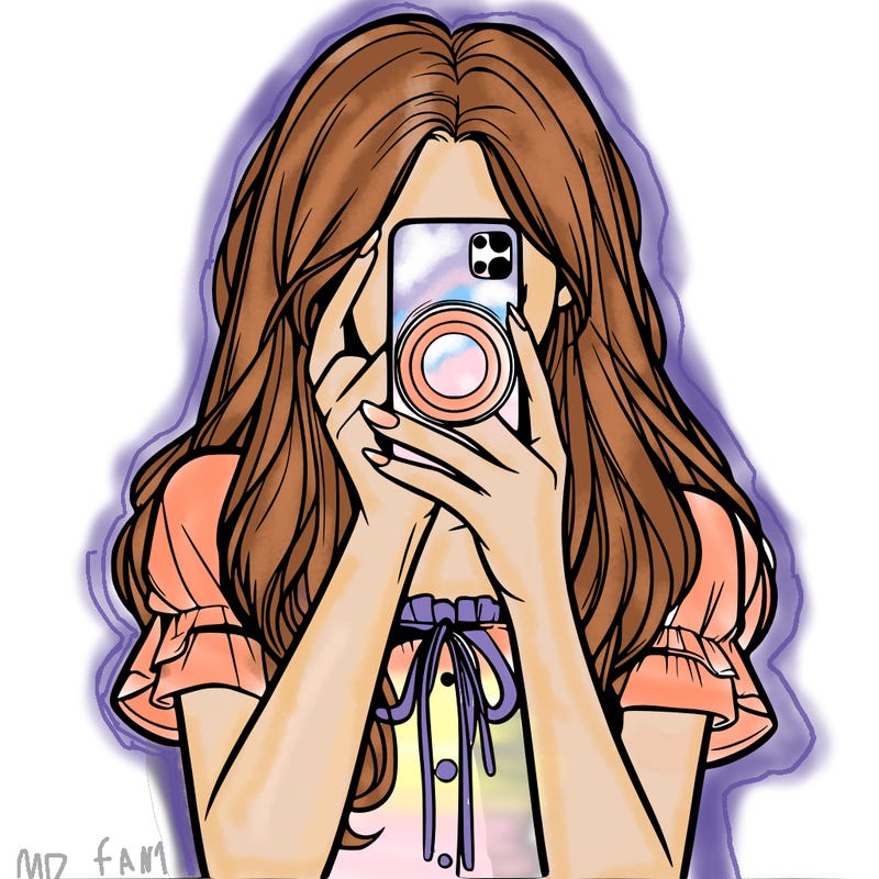 a realistic girl holding her phone taking pictures