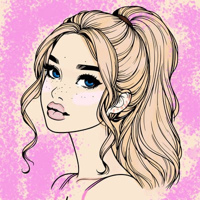 realistic girl with a ponytail on her hair and lips