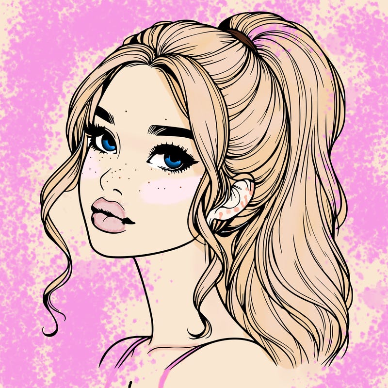 realistic girl with a ponytail on her hair and lips