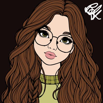 girl with long hair and freckles and glasses realistic