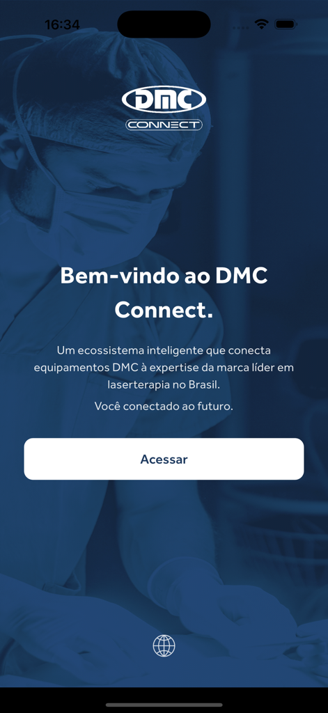 DMC Connect - Pantalla de bienvenida de la aplicación DMC Connect para profesionales de terapia láser médica