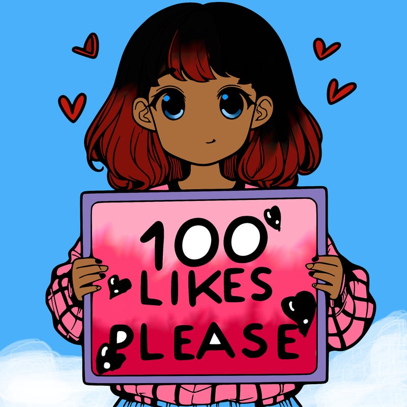 a girl holding a sign saying 100 likes please