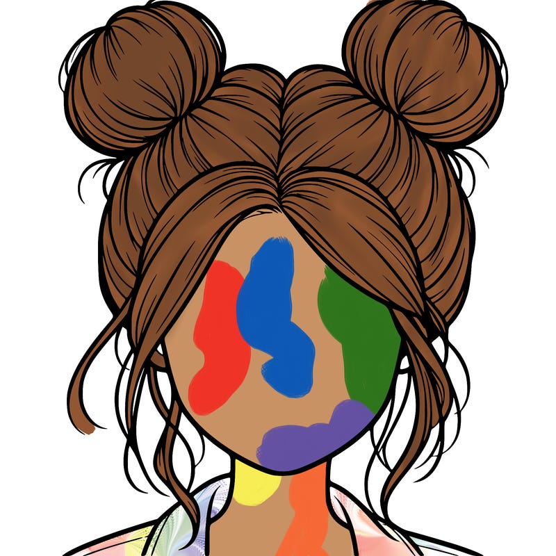 realistic girl with buns on the top of her hair