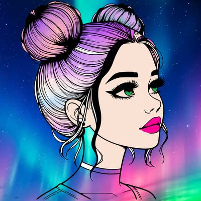 realistic girl with buns on the top of her head