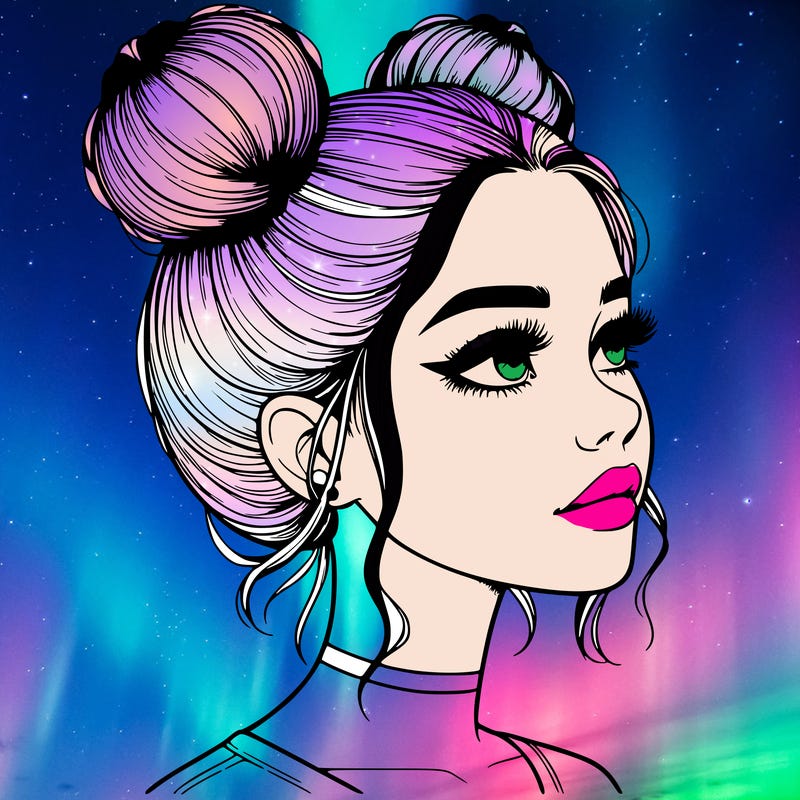 realistic girl with buns on the top of her head