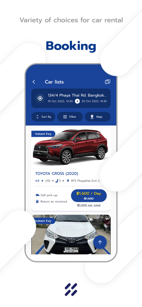 Haup - Haup mobile app interface showing car rental options and booking details in Thailand