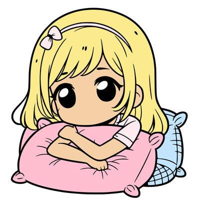 a girl with a pillow