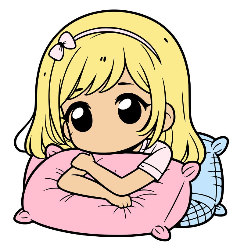 a girl with a pillow