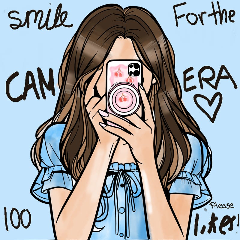 a realistic girl holding her phone taking pictures