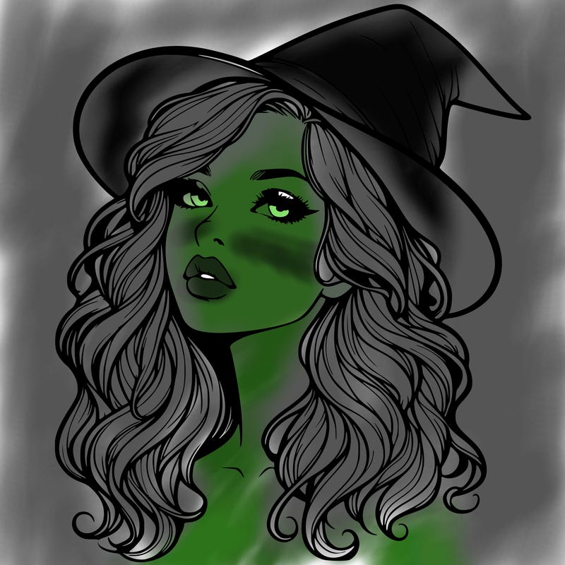 realistic witch girl with wavy hair and lips