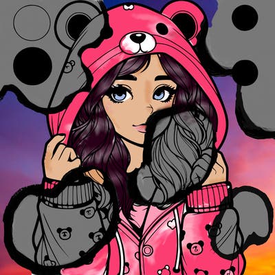 realistic girl in a animal pjs hoodie