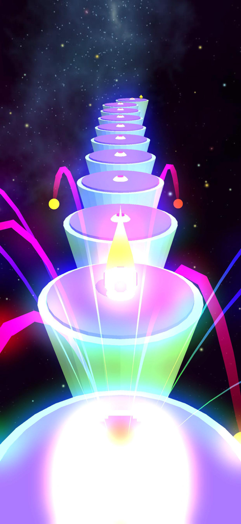 Jump Ball - Hop Stack Color 3D - A glowing 3D path of colorful stacks in a starry space background