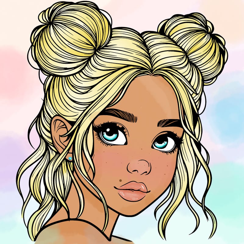 realistic girl with hair buns on her head