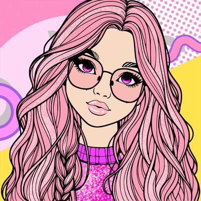 girl with long hair and freckles and glasses realistic