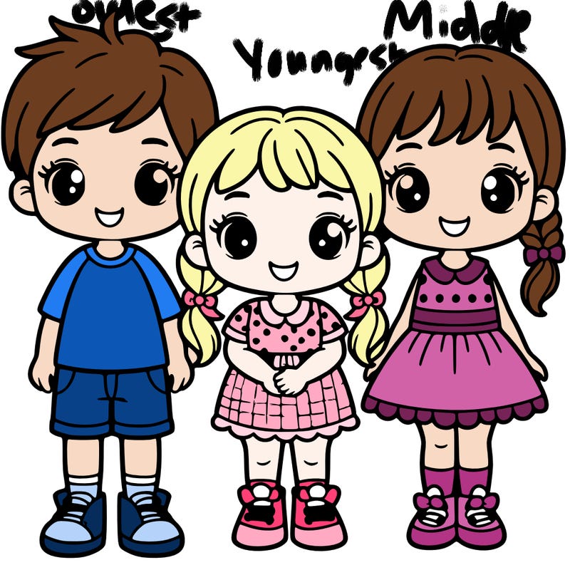 3 siblings  1 boy 2 girls