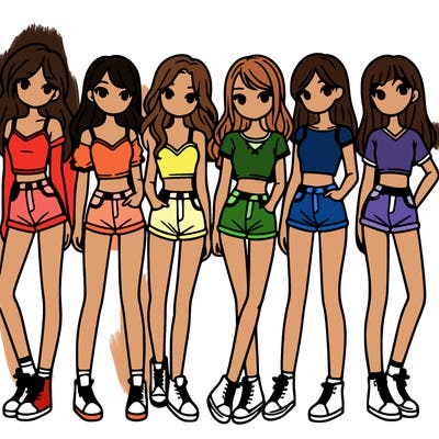 a group of girls wearing crop tops and shorts