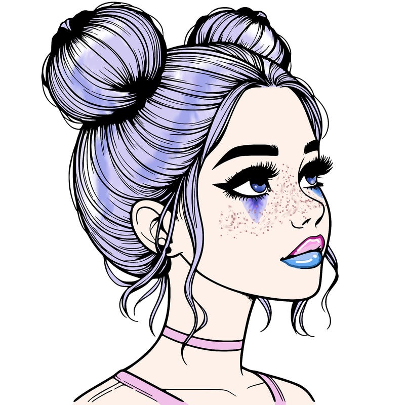 realistic girl with buns on the top of her head