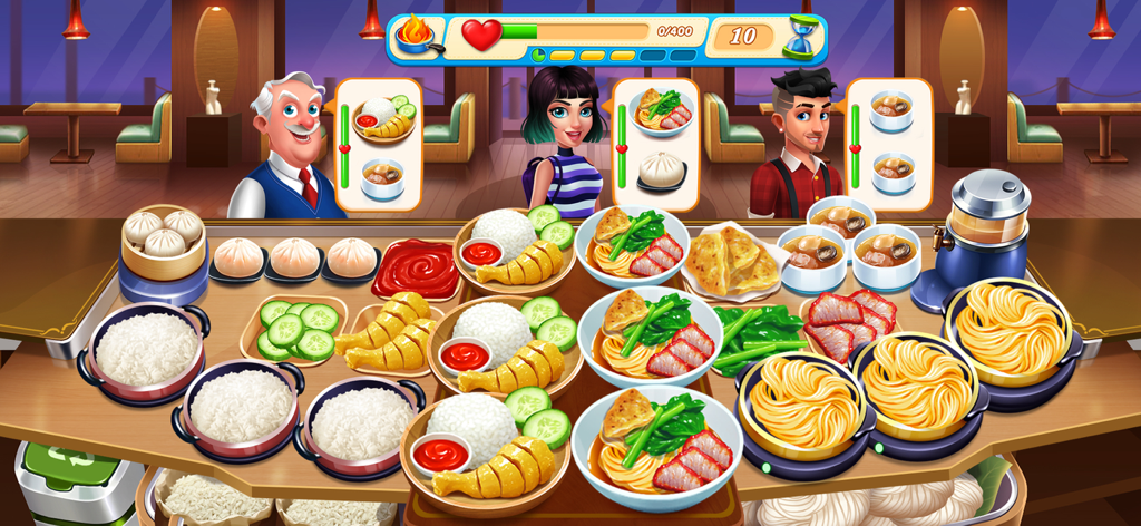 Cooking Seaside: Beach food - Chef serving Asian dishes like noodles and chicken rice to customers in a seaside restaurant