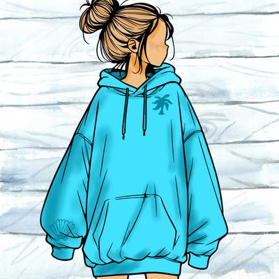 realistic girl with a oversized sweatshirt on and a bun