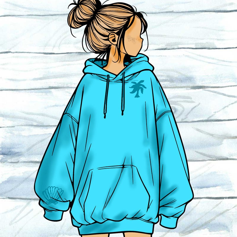 realistic girl with a oversized sweatshirt on and a bun