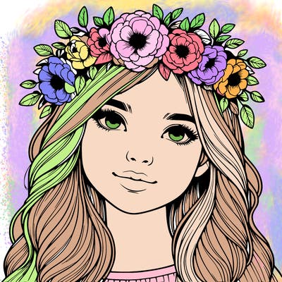 realistic girl with flower crown