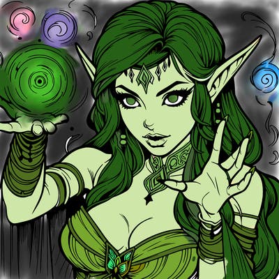 realistic scary beautiful elf sorceress casting spell