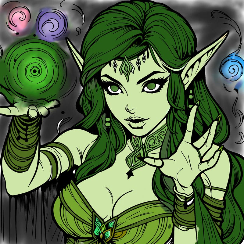 realistic scary beautiful elf sorceress casting spell
