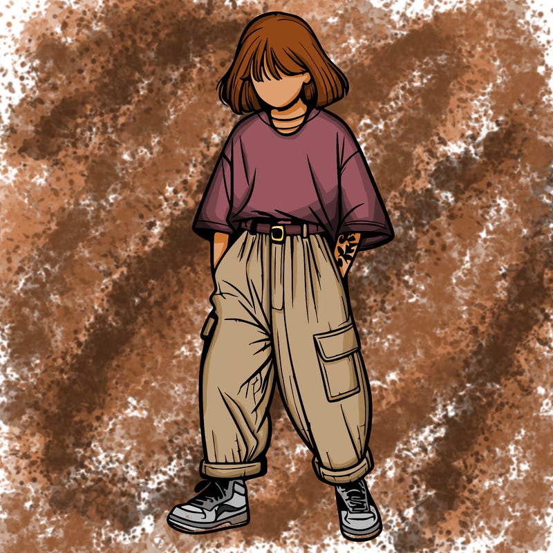 realistic girl with baggy pants