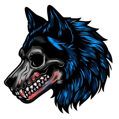 realistic wolf with skull face