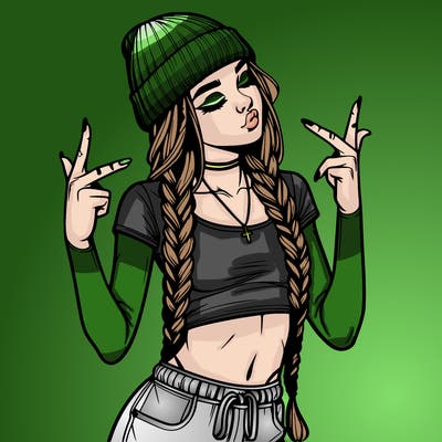 realistic teenage girl with braids and a beanie and crop top doing 🫶🏼